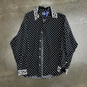 Liz Claiborne Black Polka Dot Size Small Button Up Blouse Shirt